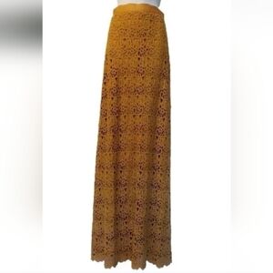 Miguelina Crochet Mustard Lace Maxi Skirt Size : XS